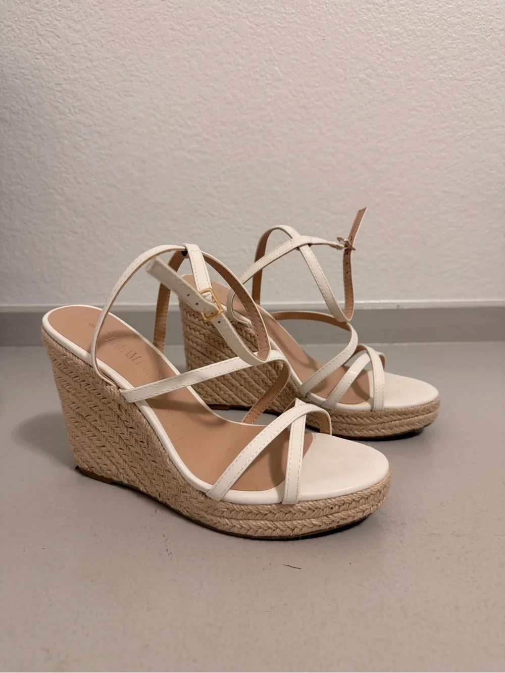 Women's White Strappy Espadrille Wedge Sandals